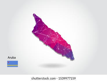 Vector polygonal aruba map. Low poly design. map made of triangles on white background. geometric rumpled triangular low poly style gradient graphic, line dots, UI design.