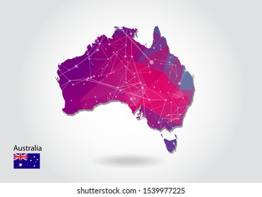 Vector polygonal australia map. Low poly design. map made of triangles on white background. geometric rumpled triangular low poly style gradient graphic, line dots, UI design.