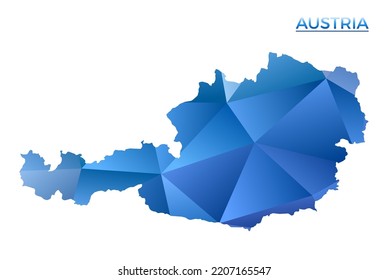 Mapa de Austria polígona vectorial. Vibrante país geométrico en bajo estilo de poli. Ilustración clara para sus infografías. Tecnología, Internet, concepto de red.