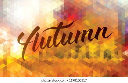 Fondo del otoño del vectorial poligonal. Letras y fondo borroso de otoño