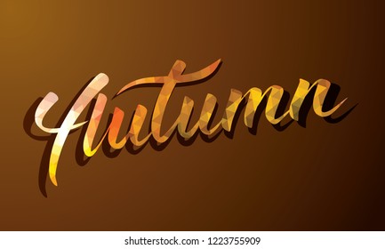 Vector Polygonal Autumn Background. Lettering and autumn blurred background