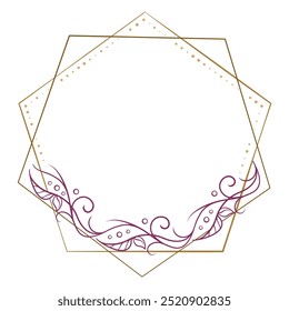 Vector polygonal autumn floral frame with ivy leaves decoration. Vintage style ivy stems wreath.