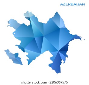 Vektorpolygonal aserbaidschanische Karte. Lebhaftes geometrisches Land im Low-Poly-Stil. Leistungsstarke Illustration für Ihre Infografiken. Technologie, Internet, Netzkonzept.