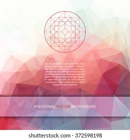 Vector polygonal background with banner, sacred geometry sign and sample text