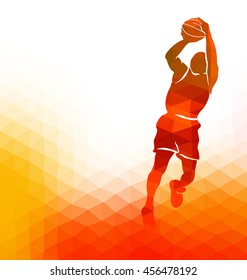 Vector polygonal background with basketball player. Vector illustration