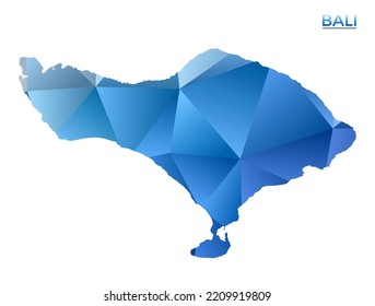 Vector polygonal Bali map. Vibrant geometric island in low poly style. Creative illustration for your infographics. Technology, internet, network concept.