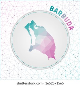 Mapa vectorial de Barbuda polígono. Mapa de la isla con fondo de malla de red. Ilustración de Barbuda en tecnología, internet, red, estilo de concepto de telecomunicaciones . Elegante ilustración vectorial.