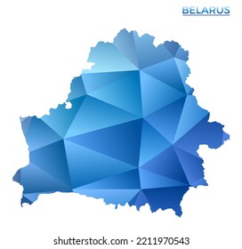 Vector Polygonal Belarus Map. Vibrant Geometric Country In Low Poly Style. Astonishing Illustration For Your Infographics. Technology, Internet, Network Concept.