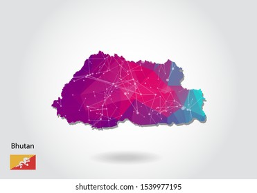 Vector polygonal bhutan map. Low poly design. map made of triangles on white background. geometric rumpled triangular low poly style gradient graphic, line dots, UI design.
