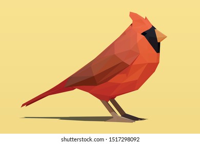 Vector polygonal bird Northern Cardinal (Cardinalis cardinalis). Low poly 3d vector illustration.
