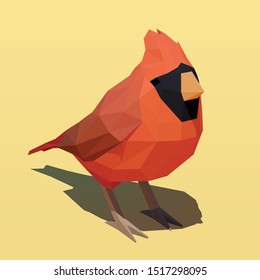 Vector polygonal bird Northern Cardinal (Cardinalis cardinalis). Low poly 3d vector illustration.