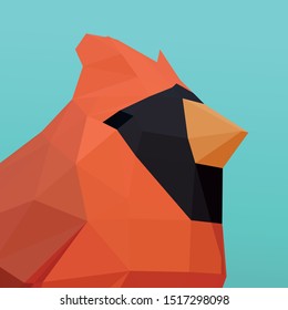 Vector polygonal bird Northern Cardinal (Cardinalis cardinalis). Low poly 3d vector illustration.
