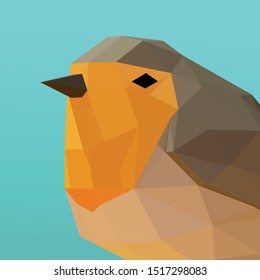 Vector polygonal bird Robin (Erithacus rubecula). Low poly 3d vector illustration.