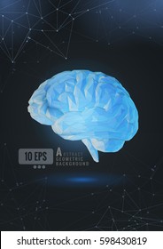 Vector Polygonal Brain Illustration Conceptual With Connected Dots On Blue Space Background