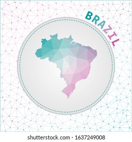 Vector polygonal Brazil map. Map of the country with network mesh background. Brazil illustration in technology, internet, network, telecommunication concept style. Awesome vector illustration.