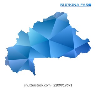 Vector polygonal Burkina Faso map. Vibrant geometric country in low poly style. Trendy illustration for your infographics. Technology, internet, network concept.