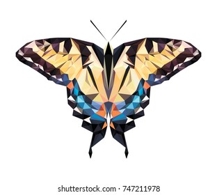 Vector polygonal butterfly. Low poly insect illustration. Triangle color animal image.