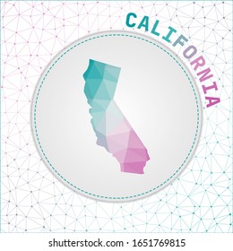 Vector polygonal California map. Map of the US state with network mesh background. California illustration in technology, internet, network, telecommunication concept style.