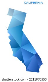 Vector polygonal California map. Vibrant geometric US state in low poly style. Awesome illustration for your infographics.