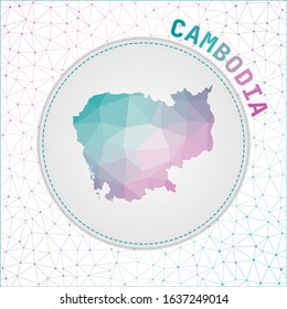 Vector polygonal Cambodia map. Map of the country with network mesh background. Cambodia illustration in technology, internet, network, telecommunication concept style.