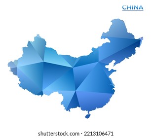 Vector polygonal China map. Vibrant geometric country in low poly style. Modern illustration for your infographics. Technology, internet, network concept.