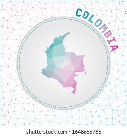 Vektorillustration Polygonal Kolumbien Karte. Karte des Landes mit vernetztem Hintergrund. Kolumbien Illustration in Technologie, Internet, Netzwerk, Telekommunikation Konzept Stil . Wunderschöne Vektorillustration.