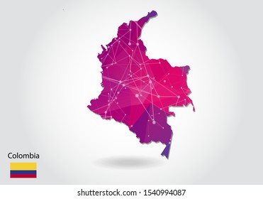 Vector polygonal colombia map. Low poly design. map made of triangles on white background. geometric rumpled triangular low poly style gradient graphic, line dots, UI design.