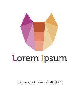 Vector polygonal colorful cat head logo.