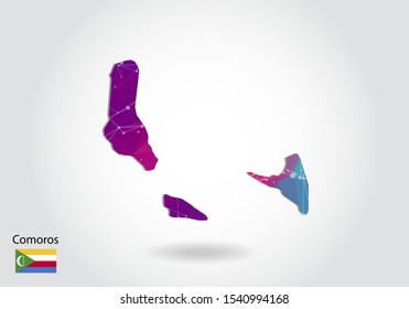 Vector polygonal comoros map. Low poly design. map made of triangles on white background. geometric rumpled triangular low poly style gradient graphic, line dots, UI design.