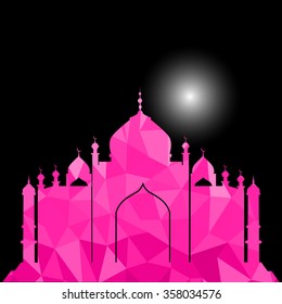 Vector Polygonal Crystal Mosque /Ramadan Kareem Colorful Mosaic 