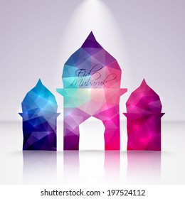Vector Polygonal Crystal Mosque. Translation: Eid Mubarak - Blessed Feast