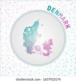 Vector polygonal Denmark map. Map of the country with network mesh background. Denmark illustration in technology, internet, network, telecommunication concept style. Attractive vector illustration.