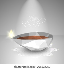 Vector Polygonal Diwali Diya (Oil Lamp).
