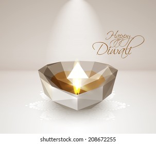 Vector Polygonal Diwali Diya (Oil Lamp).