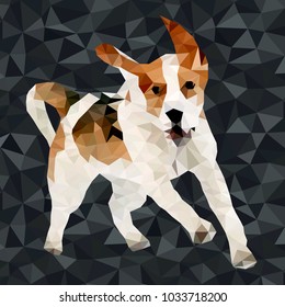 Vector polygonal dogs silhouettes. Set of poly dog play and have fun outdoors