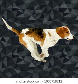 Vector polygonal dogs silhouettes. Set of poly dog play and have fun outdoors