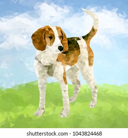 Vector polygonal dogs silhouettes. Set of poly dog play and have fun outdoors
