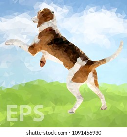 Vector polygonal dogs silhouettes. Set of poly dog play and have fun outdoors