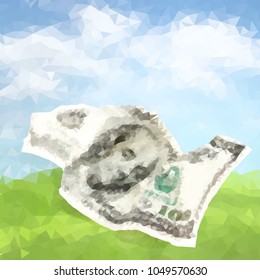 Polygonaler Dollar-Konzept. Crumplapte 100-Dollar-Illustration