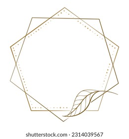 Vector polygonal dotted frame. Autumn leaves decoration. Wedding invitation, postcard template.