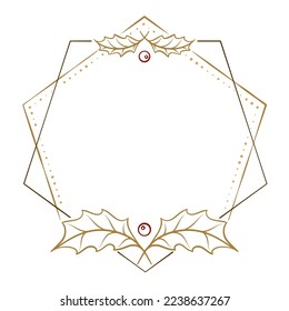 Vector polygonal dotted frame. Christmas floral decoration.