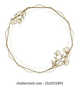 Vector polygonal dotted frame. Floral decoration. Wedding invitation, postcard template.