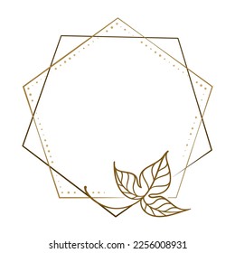 Vector polygonal dotted frame. Floral decoration. Wedding invitation, postcard template.