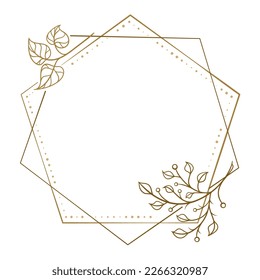 Vector polygonal dotted frame. Floral decoration. Wedding invitation, postcard template.