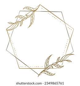 Vector polygonal dotted frame. Floral decoration. Wedding invitation, postcard template.