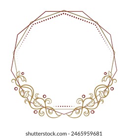 Vector polygonal dotted frame with a floral decoration. Wedding invitation, family monogram or postcard template.