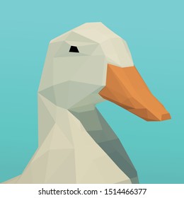 Vector polygonal duck standing in shallow water. Low poly 3d vector illustration.