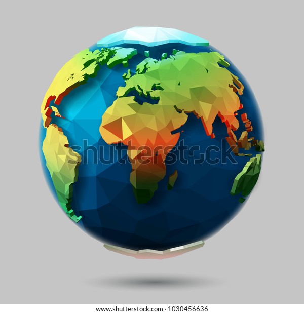 ベクター多角形の地球のアイコン 折り紙スタイルの3d惑星 低ポリデザイン のベクター画像素材 ロイヤリティフリー