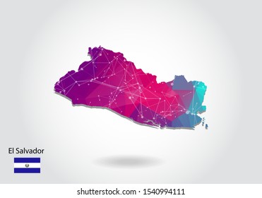 Vector polygonal el Salvador map. Low poly design. map made of triangles on white background. geometric rumpled triangular low poly style gradient graphic, line dots, UI design.