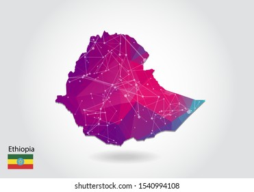 Vector polygonal ethiopia map. Low poly design. map made of triangles on white background. geometric rumpled triangular low poly style gradient graphic, line dots, UI design.